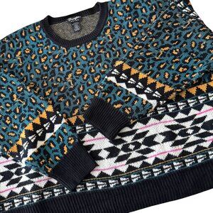 WRANGLER RETRO AZTEC ANIMAL PRINT DESIGN CREW SWEATER FALL FAVORITE COZY SIZE XL